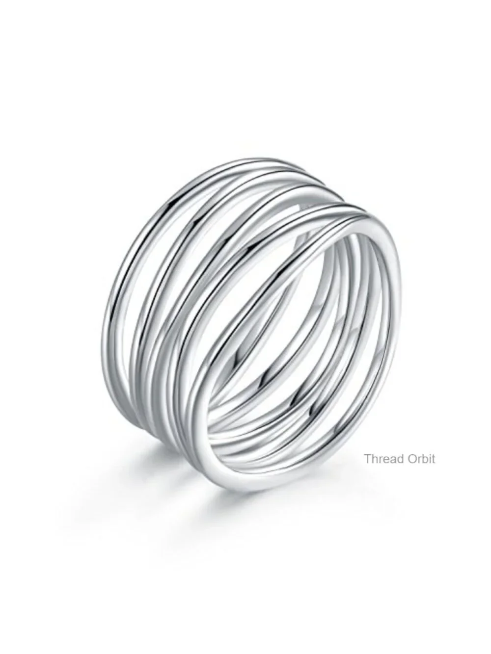 18K White Gold Plated Statement Ring, 5-Row Band, Sizes 5-10